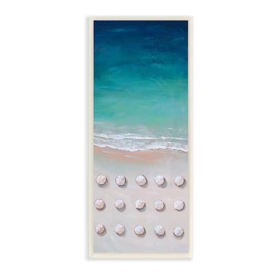 Stupell Industries Umbrella Beach Coast Deep Blue Waters Aerial Painting,7" x 17"
